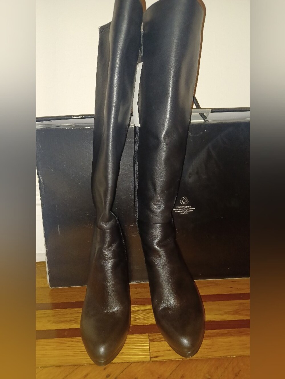 NINE WEST QUIZME HIGH LEATHER BOOTS IN BLACK (Wide Calf)